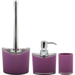 MSV Toiletborstel in houder/zeeppompje/beker - badkamer set Aveiro - kunststof - paars - Badkameraccessoireset