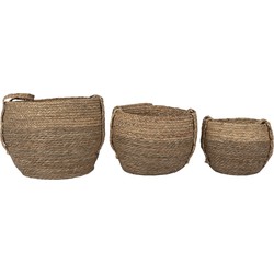 Clayre & Eef Opbergmand Set van 3  Ø 38x31 cm Bruin Zeegras Rond Mand