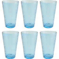 OTIX Waterglazen - Longdrink - Limonade - Glazen - Set van 6 - Stapelbaar - 300ml - Gehamerd Glas - Rookglas - Blauw