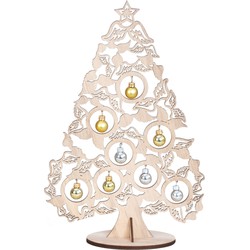 IKO - Kleine decoratie kerstboom - hout - met kerstballen - 38,5 cm - Houten kerstbomen