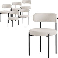 Eetkamerstoel set van 6 met teddy stof met rugleuning wit Keukenstoel ML design
