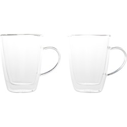 Set van 2x koffie/thee glazen dubbelwandig 250 ml - transparant - Koffie- en theeglazen