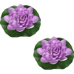 2x Paarse waterlelie kunstbloemen vijverdecoratie 18 cm - Kunstbloemen