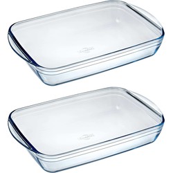 2x Ovenschalen/braadsledes rechthoekig van glas 3,6 liter 39 x 24 x 6 cm - Ovenschalen