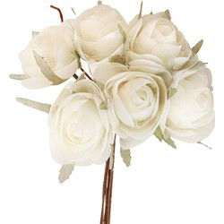 Chaks Ranonkel bruidsboeket kunstbloemen - 6x - ivoor wit - H19 cm - Kunstbloemen