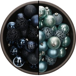 74x stuks kunststof kerstballen mix van donkerblauw en ijsblauw 6 cm - Kerstbal