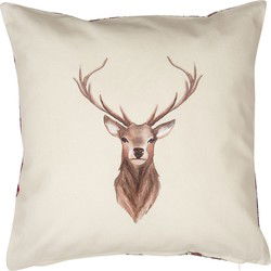 Clayre & Eef Kussenhoes  40x40 cm Beige Rood Katoen Vierkant Hert Sierkussenhoes