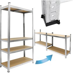 Werkplaatsplank 160x80x40 cm, gegalvaniseerd metaal, belastbaar tot 320 kg per plank, 5 MDF houtvezelplaten