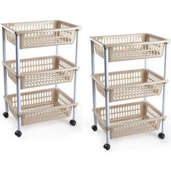 Plasticforte keukentrolley op wieltjes - 2x - 3 laags - lichtbruin - Opberg trolley