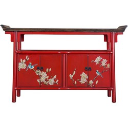 Fine Asianliving Chinese Dressoir Handpainted Red Tibetan Inspired