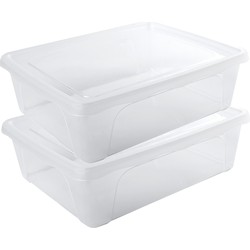 2x Voedsel plastic bewaarbakjes laag 2,5 liter transparant 24 x 20 x 8 cm - Vershoudbakjes