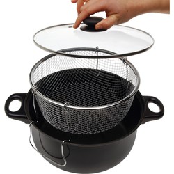 Frituurpan/friteuse met glazen deksel en mandje - 26 cm - Frituurpannen