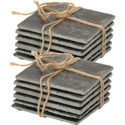 Secret de Gourmet Leisteen onderzetters - 12x stuks - 10 x 10 cm - Glazenonderzetters