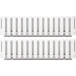Plantenbak/bloembak Fence look - 2x - kunststof - parel wit - 58 x 18 x 16 cm - Plantenpotten