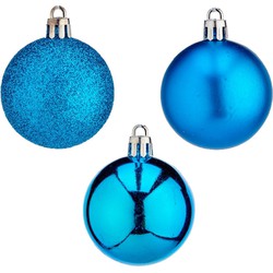 Krist+ Kerstballen - 24x st- helder blauw - 5 cm - kunststof - mix - Kerstbal