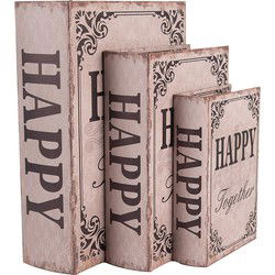 Clayre & Eef Opbergdoos Set van 3 Boeken Beige Hout