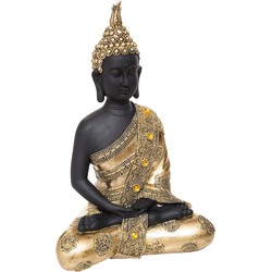 Atmosphera Boeddha beeld zittend - binnen/buiten - polyresin - goud/zwart - 34 cm - Beeldjes