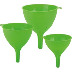 Trechter set - 3-delig - groen - kunststof - dia 10/12/15 cm - Trechters