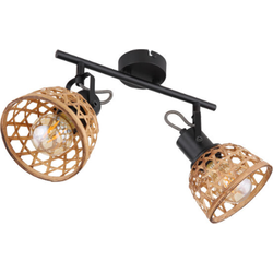 Plafondlamp 2-lichts met welgevormde bamboeroosterkappen | E27 | Zwart | Bamboe