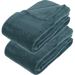 2x Stuks grote Fleece deken/fleeceplaid petrol blauw 180 x 230 cm polyester - Plaids