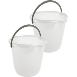 2x stuks witte schoonmaakemmers/huishoudemmers 10 liter van dia 28 cm - Emmers