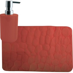 MSV badkamer droogloop mat/tapijt Kiezel - 50 x 80 cm - zelfde kleur zeeppompje - terracotta - Badmatjes