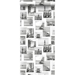 ESTAhome behang foto collage strand donkergrijs en wit