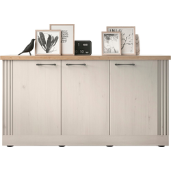 Dressoir met 3 deuren, decor eiken Cadiz en meringuewit L164 cm - COUNTRY