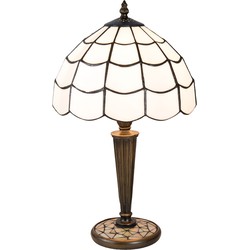 LumiLamp Tiffany Tafellamp  Ø 25x43 cm Wit Bruin Glas Tiffany Bureaulamp