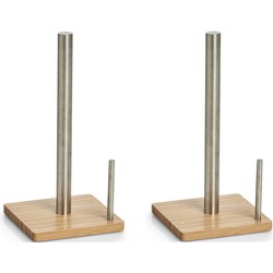 2x Bamboe houten keukenrolhouders vierkant 16 x 32,5 cm - Keukenrolhouders