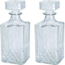 2x Glazen decoratie fles/karaf 750 ml/9 x 23 cm voor water of likeuren - Whiskeykaraffen