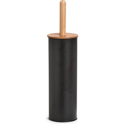 Zeller WC/Toiletborstel in houder - bamboe hout - zwart - H38 cm - Toiletborstels