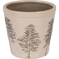 Clayre & Eef Bloempot Ø 15x14 cm Beige Keramiek Dennenbomen