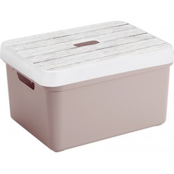 Sunware Opbergbox/mand - oudroze - 13 liter - met deksel hout kleur - Opbergbox