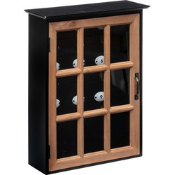 Atmosphera Sleutelkastje Classic Cabinet - mdf/glas - zwart/bruin - 30 x 40 cm - Voor 9 sleutels - Sleutelkastjes