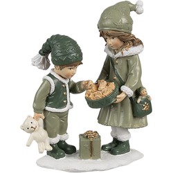 Clayre & Eef Decoratie Beeld Kinderen 10x5x13 cm Groen Kunststof Kerstdecoratie