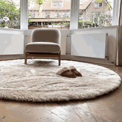 Rond hoogpolig vloerkleed Odelia beige/wit - Interieur05 Beige,Wit - Polyester - Rond 200 Ø - (L)