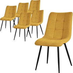 Eetkamerstoelen set van 6 mosterdgeel Keukenstoel met polyester hoes en stalen poten ML design