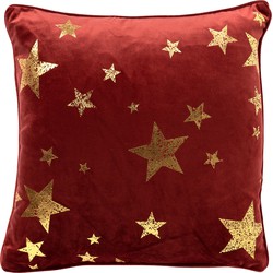 Textino STARS - Sierkussen 45x45 cm - velvet met gouden sterren - Biking red - rood - Textino