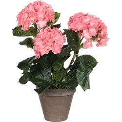 Mica Decorations Hortensia Kunstplant in Bloempot Stan - H40 x Ø35 cm - Roze