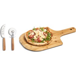 Houten pizza snijplank/bord 53 cm met pizzasnijder set - Snijplanken