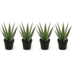 4x Groene kunstplant aloe vera succulent plant in pot - Kunstplanten