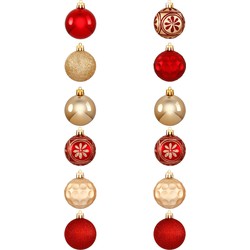 Breukvaste kerstballen set Goud/ Rood - Ø 7 cm - 12-delig