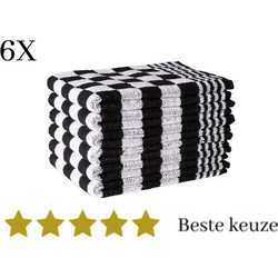 Zavelo Keukendoeken - 6x - 100% Katoen - 50x50cm - Zwart Wit - Sneldrogend - Horecakwaliteit - Geblokt - Hoogwaardige kwaliteit