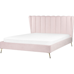 Beliani MIRIBEL - Tweepersoonsbed-Roze-Fluweel