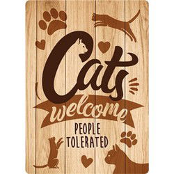 PLENTY GIFTS WAAKBORD BLIK CATS WELCOME PEOPLE TOLERATED 21X15 CM