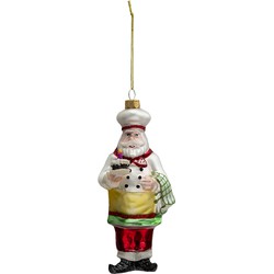 Clayre & Eef Kersthanger Kerstman 17 cm Wit Rood Glas Kerstbal