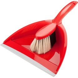 Brumag Stoffer en blik - kunststof - 35 x 25 cm - rood - met rubber rand - Stoffer en blik
