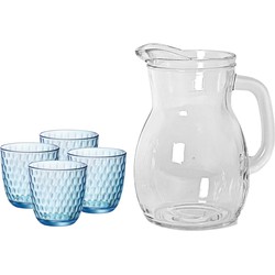 Glazen sap/waterkan 1 liter met 4x waterglazen 290 ml - Waterkannen