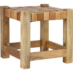 Kruk 45x45 cm bruin mangohout en buffelleer WOMO-Design